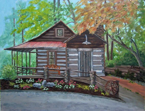 Original Watercolor Painting Rustic Cabin