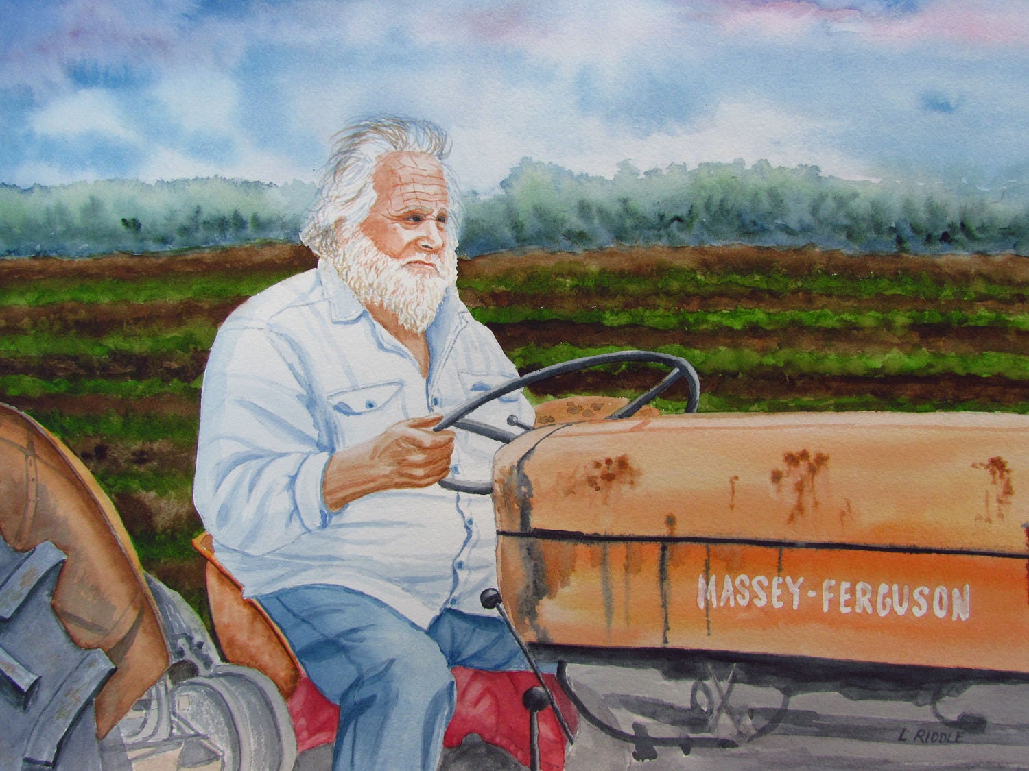 Farmer watercolor painting original country decor farm tractor Etsy