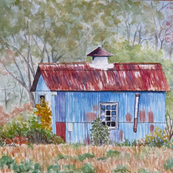 Rustic Shed 9x12 watercolor original, rustic shed, small painting