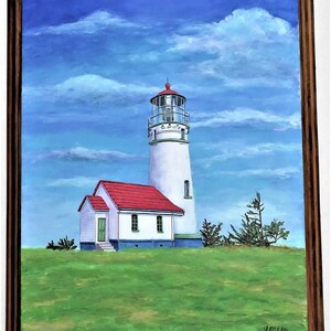 Cape Blanco Lighthouse, 8.5x11 acrylic original, hand painted, Oregon, lighthouse painting, small painting