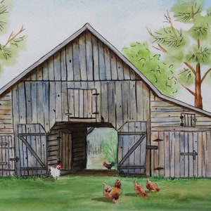 Hyde Farm Barn Watercolor Painting: Marietta Georgia Landscape Art (9x12)