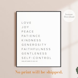 Fruit of the spirit, Bible Verse Wall Art, Galatians 5 22, Bible Verse Printable, Scripture Wall Art, Printable Wall Art, Bible Verse