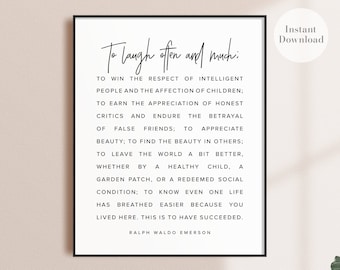 To Laugh Often and Much, Motivational Wall Decor, Ralph Waldo Emerson, Inspirational Wall Art, Printable Wall Art, Wall Decor Quote