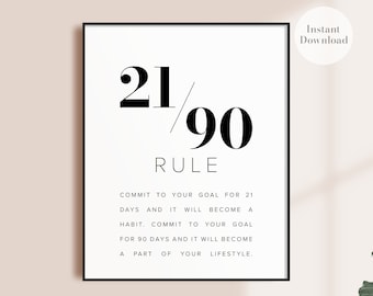 Motivational Wall Art, 21 90 Rule, Motivational Poster, DIGITAL Motivational Quote, Office Decor, Inspirational Wall Art, for Wall, Download