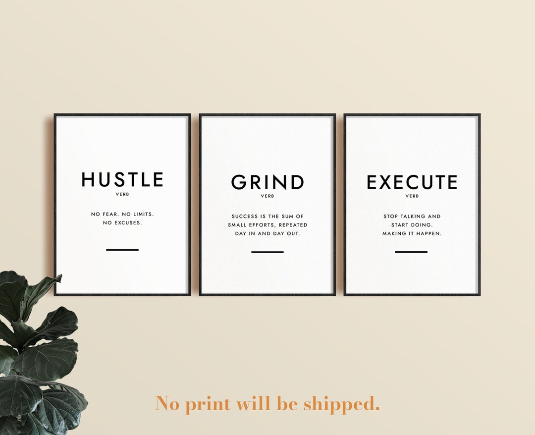Hustle Grind Execute, PRINTABLE, Motivational Wall Art, Motivational ...