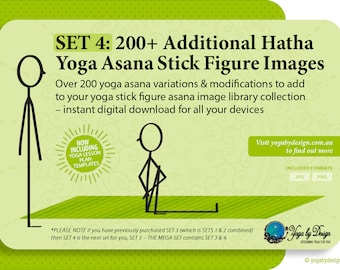 SET 4: 200+ Hatha Yoga Pose Stick Figure Asana Additional Images + 2 Yoga Class Lesson Plan Templates – Personal Usage Licence