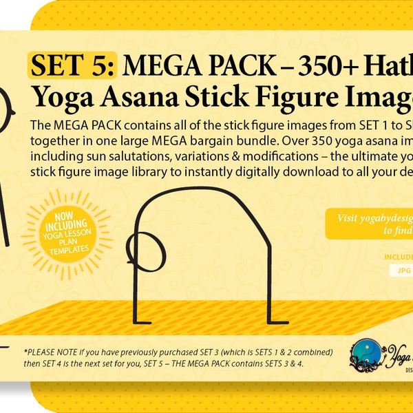 SET 5: 350+ Hatha Yoga Pose Stick Figure Asana Images + 2 Free Yoga Class Lesson Plan Templates – MEGA Bargain Pack
