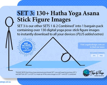 SET 3: 130+ Yoga Pose Stick Figure Images + Free Yoga Lesson Plan Templates (inc Sun Salutations A & B sequences)– Personal Usage Licence