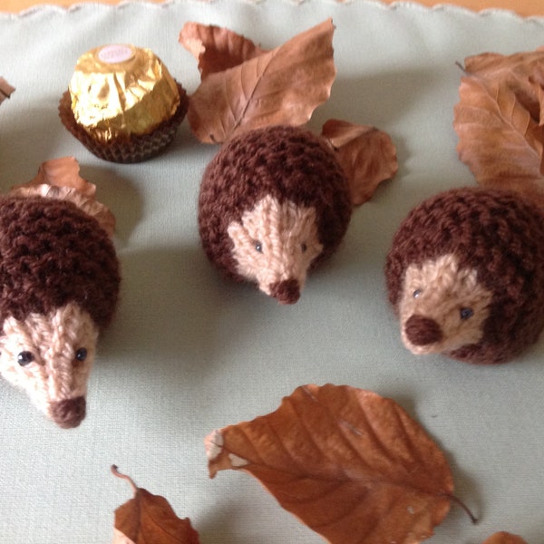 Hand knitted mini hedgehogs. Made to cover Ferrero Rocher chocolates.