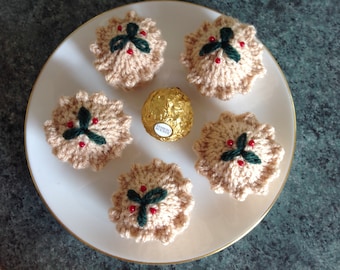 A pdf knitting pattern  for a mince pie to cover a Ferrero Rocher chocolate, or is it a pork pie?