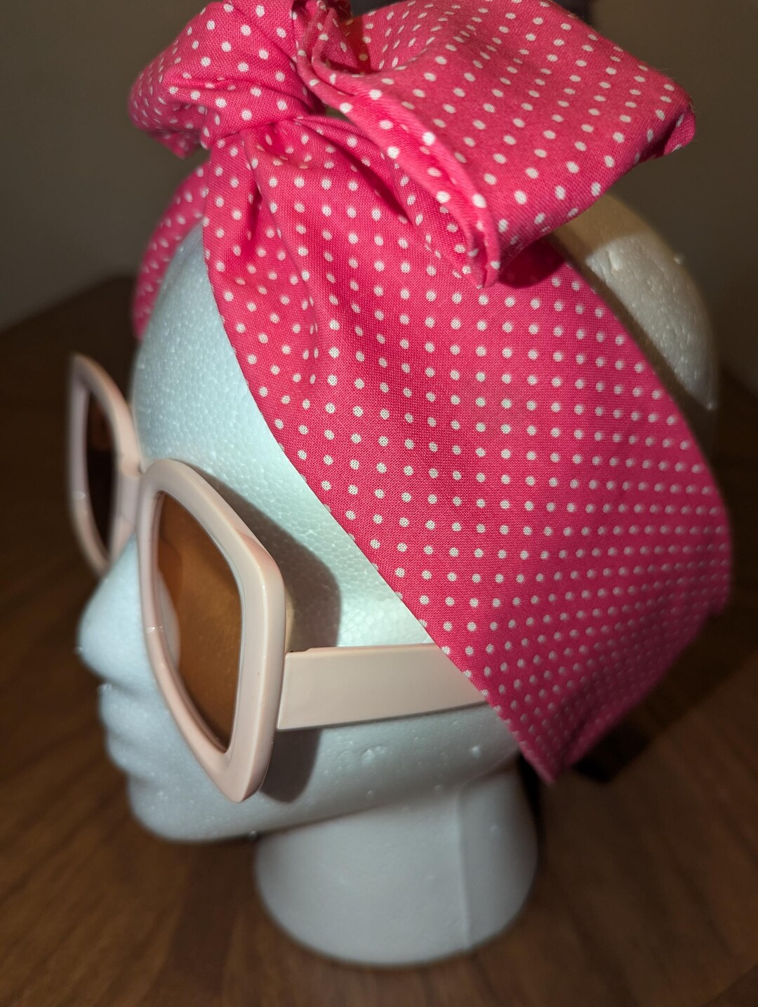 Pink White Polka Dot Headband Wire Head Wrap Accessory Dolly Adjustable ...