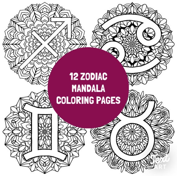 12 Zodiac Mandala Coloring Pages PDF | Etsy