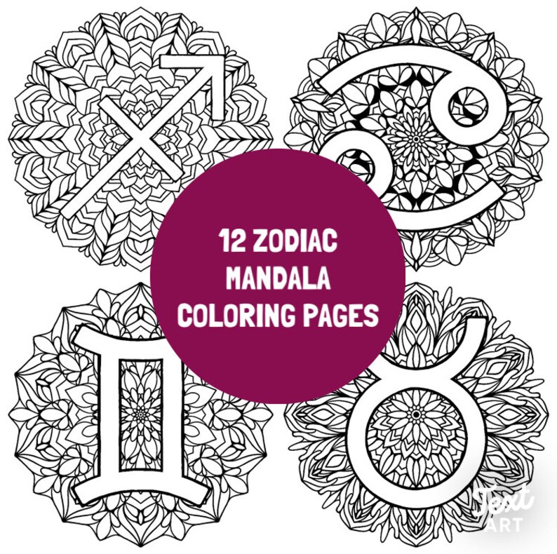 12 Zodiac Mandala Coloring Pages (PDF) - Etsy