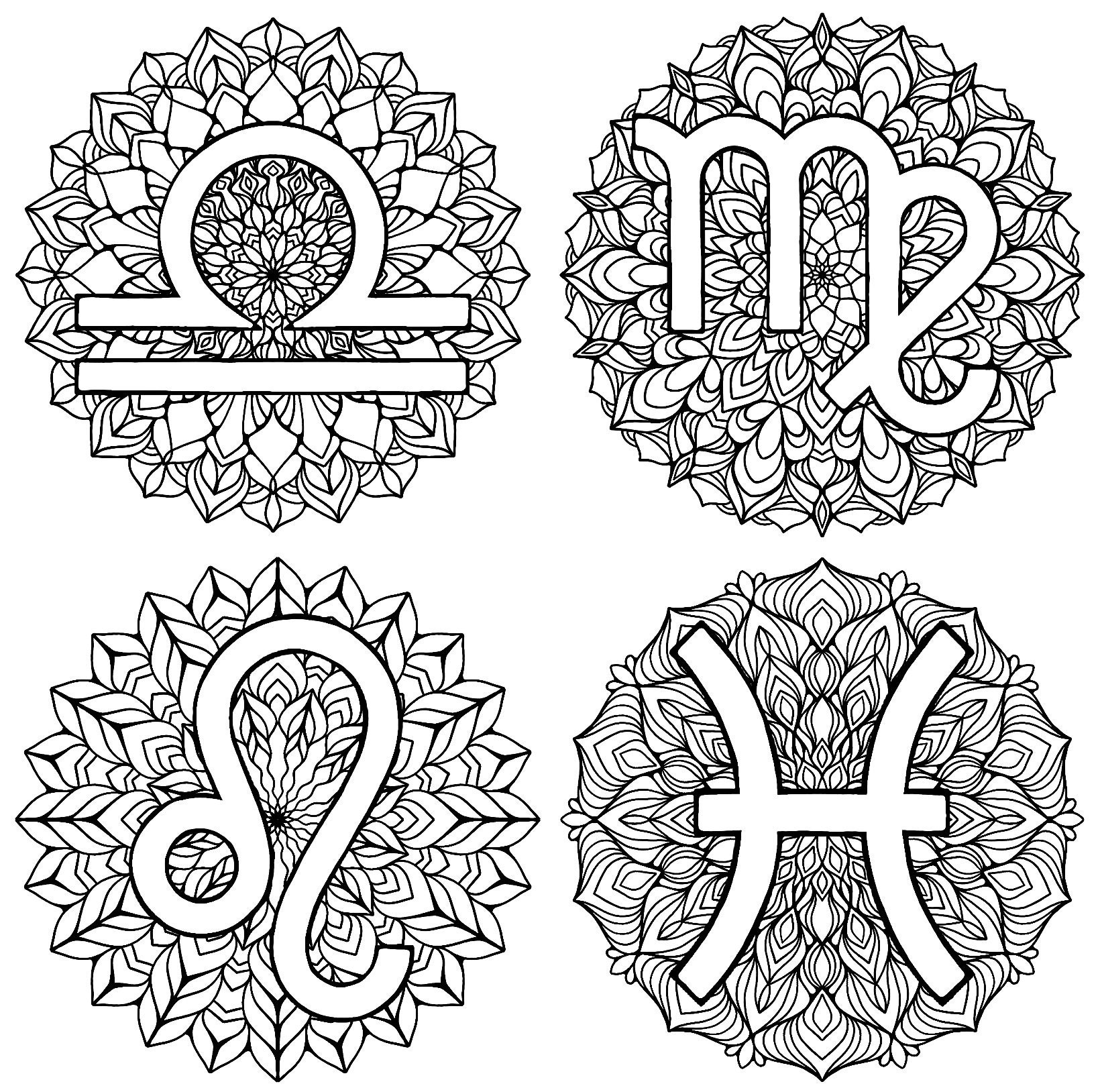 12 Zodiac Mandala Coloring Pages (PDF) - Etsy
