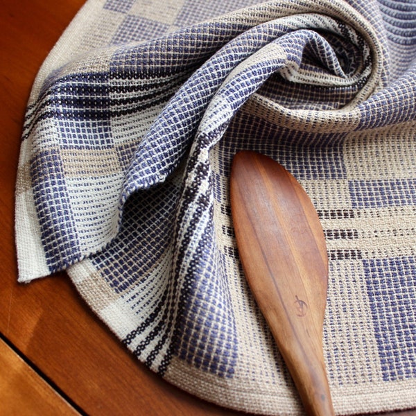 Handwoven Kitchen Towel Hand Woven Cotton Linen Chef Dish Natural Brown Unbleached Tan Navy Blue Asymmetric