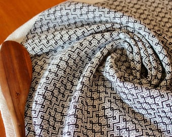 Hand Woven Table Runner Handwoven Perle Cotton Blue off