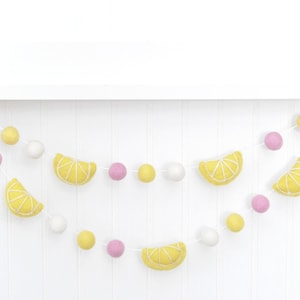 Pink Lemonade Felt Ball Garland - Mantel - Wall Hanging - Birthday Party Decoration - Summer Banner