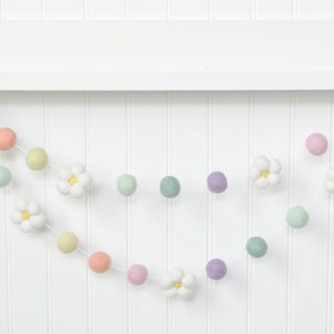 Felt Flower Garland - Pastel Rainbow - Spring Decorations - Daisy Decor - Felt Ball Garland - Pom Pom Garland - Girls Room Decor - Nursery