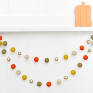 Fall Felt Ball Garland: Orange, Mustard, and Cream Decor