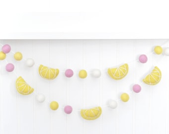 Pink Lemonade Felt Ball Garland - Mantel - Wall Hanging - Birthday Party Decoration - Summer Banner