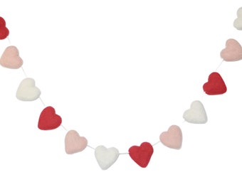 Red Blush White felt heart garland - Valentines Day Decoration - Pink Bunting