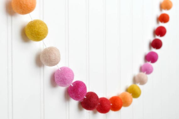 Felt Ball Garland Pink And Yellow Girl Birthday Decorations Etsy
