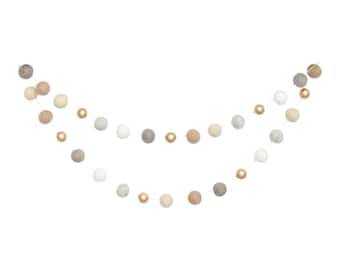 Farmhouse Christmas Garland - Neutral Holiday Tree - Gold, Stone, Beige, Cream, and Ivory Felt Balls