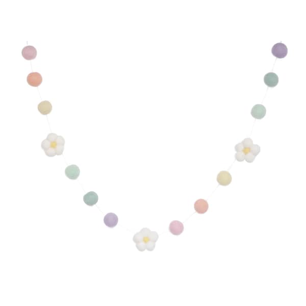 Pastelkleurige regenboogvilten madeliefjesslinger - lentedecoratie - meisjeskamer - decoratie kinderkamer