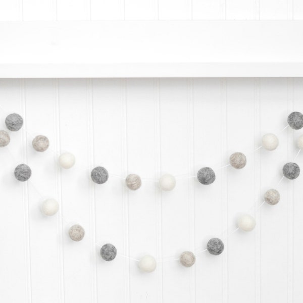 Gray Garland, Grey Nursery Garland, Gray and White Nursery Decor, Gender Neutral Garland, Neutral Decor, White and Gray Felt Ball Garland