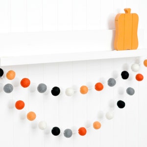 SALE Halloween Felt Ball Garland Orange, Gray, Black, White 6 feet, 24 felt balls image 5