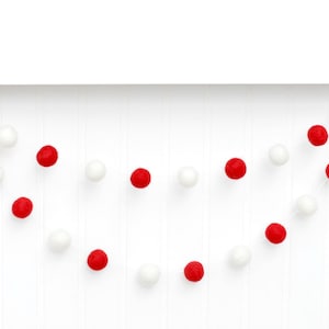 Classic Christmas Garland: Red and White Wool Felt Balls