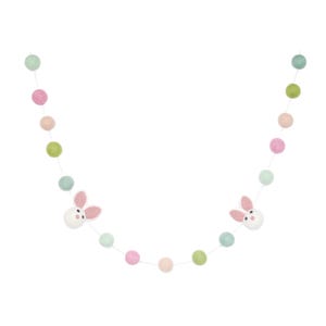 Felt Easter Bunny Garland - Spring Decoration - Pink, Blue, Green Wool Balls