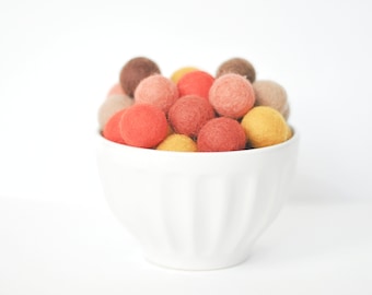 Fall Felt Balls: 1-inch Wool Pom Poms, Autumn Colors
