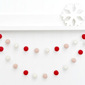 Blush Christmas Garland: Wool Felt Ball Holiday Mantle Bunting