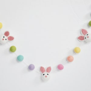 Easter Bunny Garland - Spring Decoration - Bright Rainbow Felt Balls