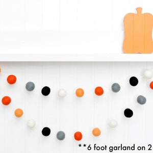 SALE Halloween Felt Ball Garland Orange, Gray, Black, White 6 feet, 24 felt balls image 4