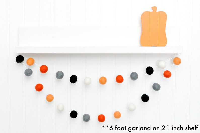 SALE Halloween Felt Ball Garland Orange, Gray, Black, White 6 feet, 24 felt balls image 4