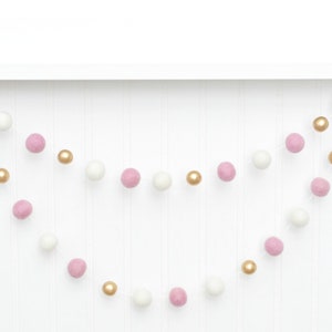 Pink & Gold Felt Ball Garland: Baby Shower Nursery Decor