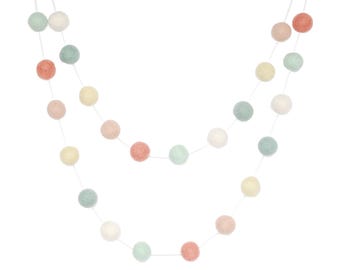 Farmhouse Spring Decoration - Easter Garland - Pastel Wool Felt Balls