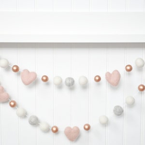 Felt Heart Garland - Blush, Ivory, Oatmeal and Rose Gold - Valentine's Day Banner - Valentine's Decoration - Felt Ball Garland - Nursery