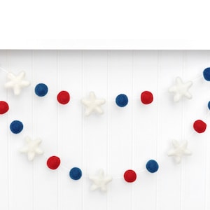 Felt Ball Garland: Red, White, and Navy Stars - Patriotic Decor