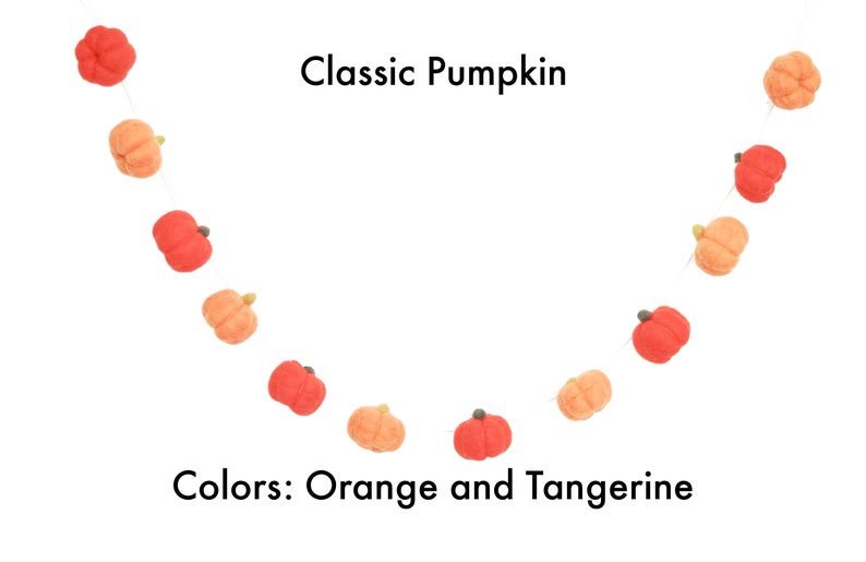 Classic fall pumpkin garland with orange and tangerine pumpkins.