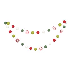 Julgirlang med pepparmyntskulor i filt - röda och gröna pompoms