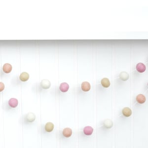 Pink Felt Ball Garland: Blush, Cream & Ivory Pom Poms
