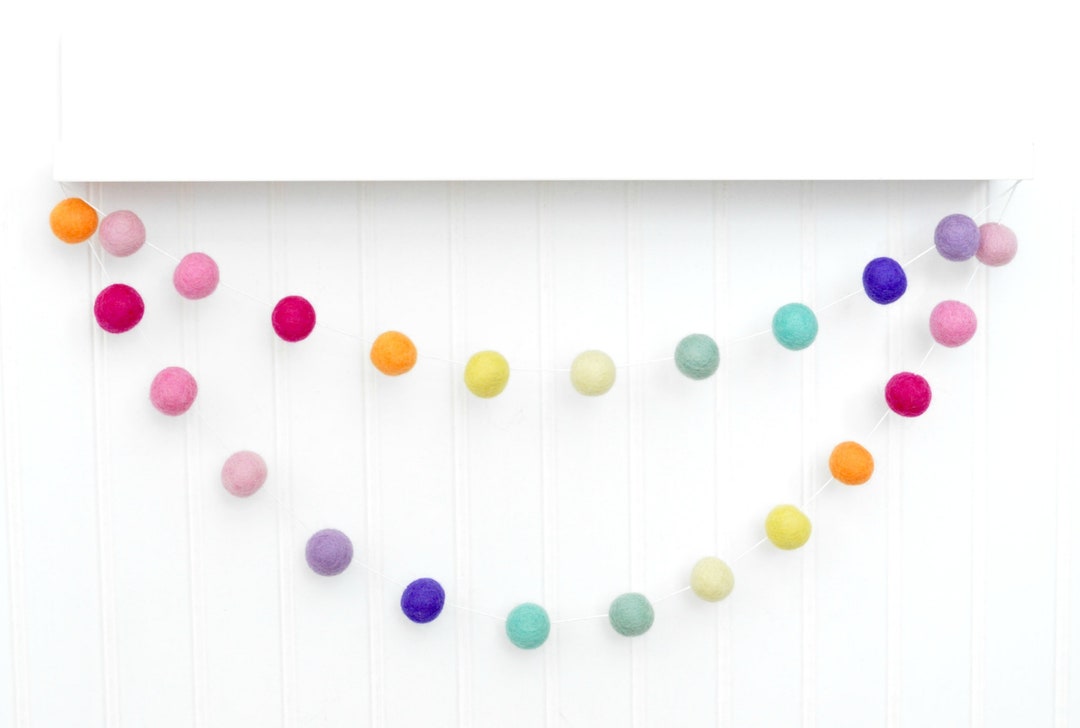 Rainbow Felt Ball Garland - Birthday Banner - Party Decoration - Girls ...