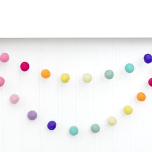 Rainbow Felt Ball Garland - Birthday Banner - Party Decoration - Girls Room Decor - Wool Pom Poms