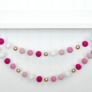 Pink and Gold Felt Ball Garland: Baby Shower Decor