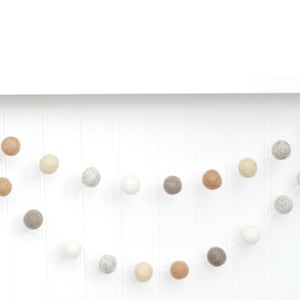 Gender Neutral Felt Ball Garland - Woodland Nursery Decoration - Beige, Cream, and Ivory Pom Poms