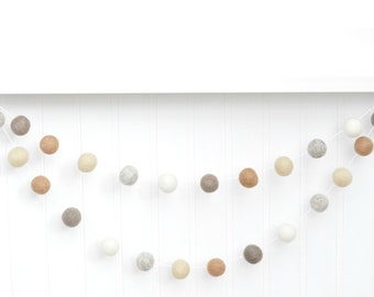 Gender Neutral Felt Ball Garland - Woodland Nursery Decoration - Beige, Cream, and Ivory Pom Poms