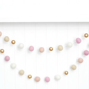 Pink & Gold Felt Ball Garland: Baby Shower Party Decor